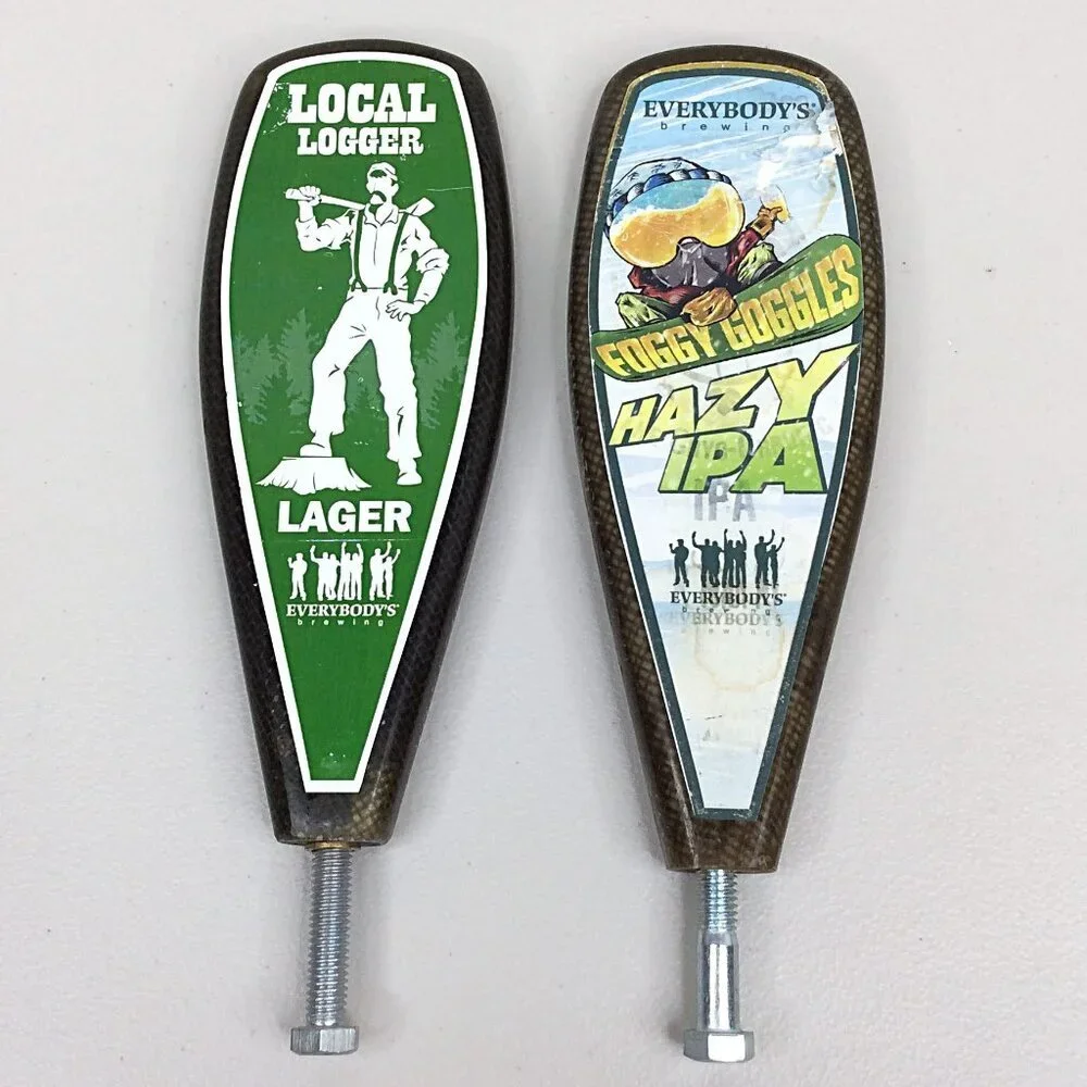 Lot of 2 Beer Tap Handles Everybodys Brewing Foggy Goggles Local Logger Hazy IPA